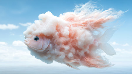 Whimsical pink fish in the cloudsの素材