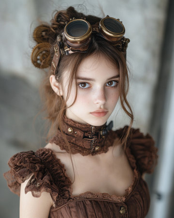 Steampunk fashion portrait of a young womanの素材