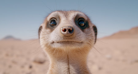 Curious meerkat close-up with big eyesの素材