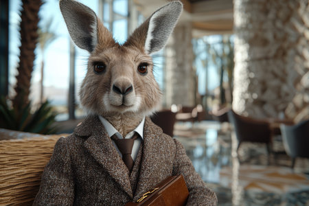 Dressed up kangaroo in a suit and tieの素材