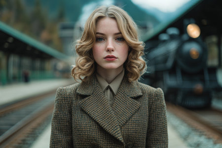 Thoughtful woman in winter coatの素材