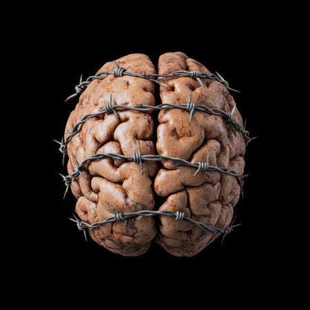 Barbed wire wrapped around a human brainの素材