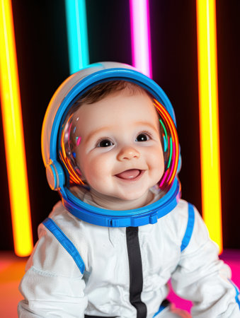 smiling baby in astronaut helmetの素材