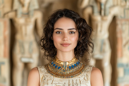 Elegant woman in ancient egyptian style jewelry and dressの素材