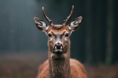 Close-up portrait of a majestic deer with impressive antlersの素材
