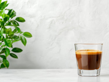 Refreshing coffee drink on marble tableの素材