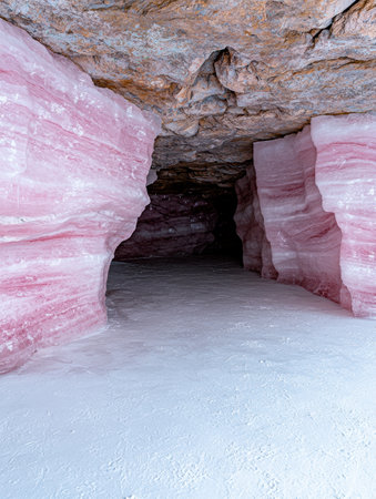 Vibrant ice cave with striking pink and purple huesの素材