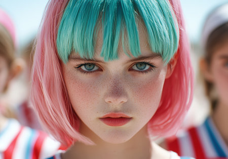Vibrant hair color portrait of a young womanの素材