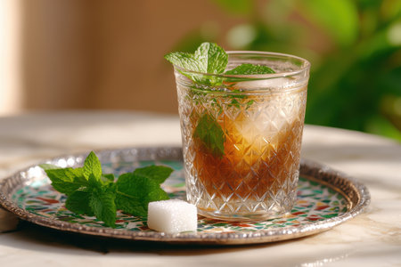 Refreshing mint julep cocktail on decorative trayの素材