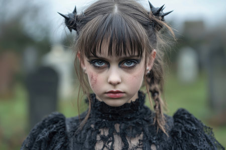 Mysterious young girl with dark makeup and spiky hairの素材