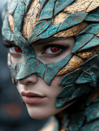 Mysterious fantasy creature with glowing red eyesの素材