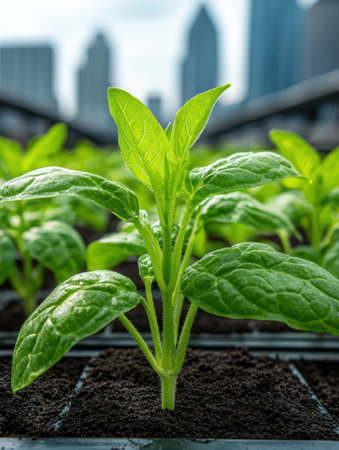 Lush green plant growing in urban environmentの素材