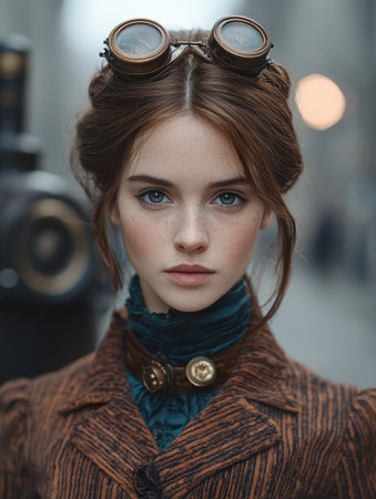 Steampunk fashion portrait of a young womanの素材