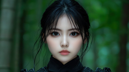 Mysterious asian woman with dark hairの素材