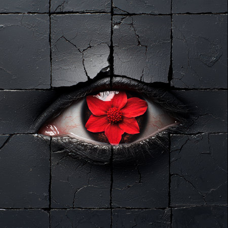 Vibrant red flower in cracked eyeの素材