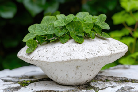 green leaves in a concrete planterの素材