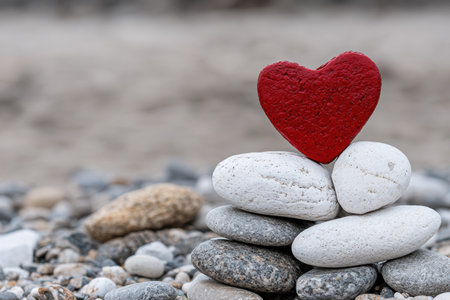 Red heart on a stack of stonesの素材
