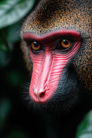 close-up of a colorful primate faceの素材