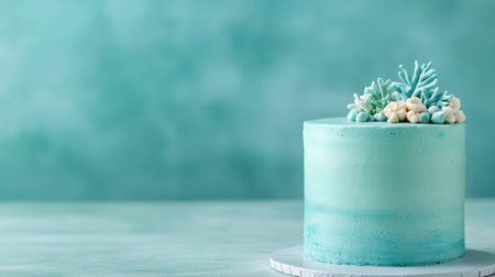 Elegant turquoise cake with coral reef decorationsの素材