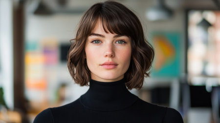Thoughtful young woman with dark hairの素材