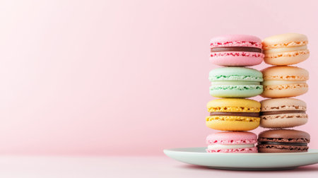 Colorful macarons on a plateの素材
