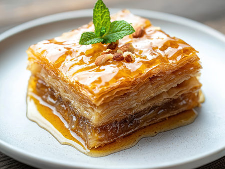 Delicious baklava pastry with honey and nutsの素材
