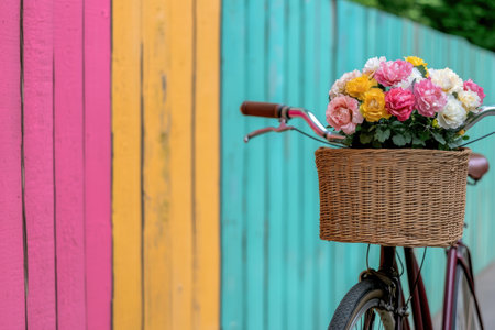 Colorful bicycle with flowers in basketの素材