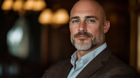 Thoughtful businessman with beard looking awayの素材