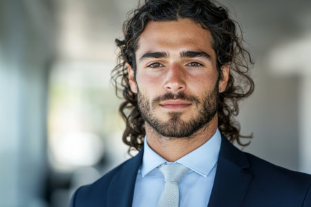 Handsome businessman with curly hair and beardの素材