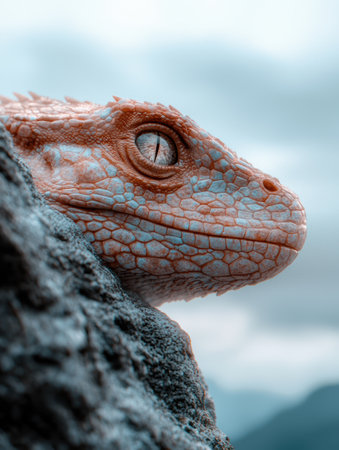Close-up of a vibrant orange lizard's eyeの素材