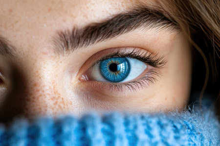 Closeup of a vibrant blue eyeの素材