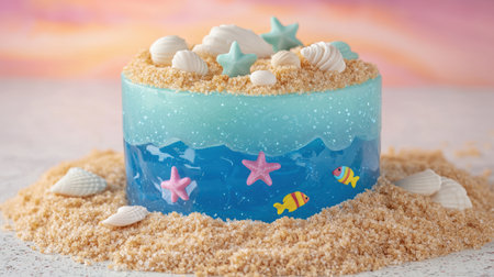 Delightful ocean-themed cake with starfish and seashellsの素材