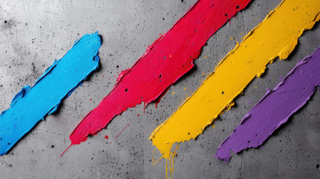 Vibrant abstract paint strokes on concrete backgroundの素材