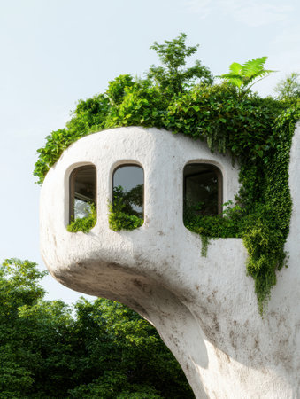 Unique architectural structure with greeneryの素材