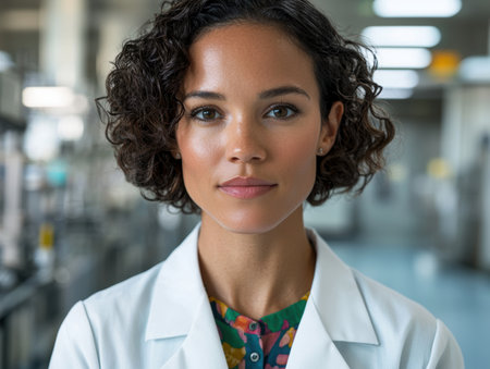 Confident woman in medical lab coatの素材