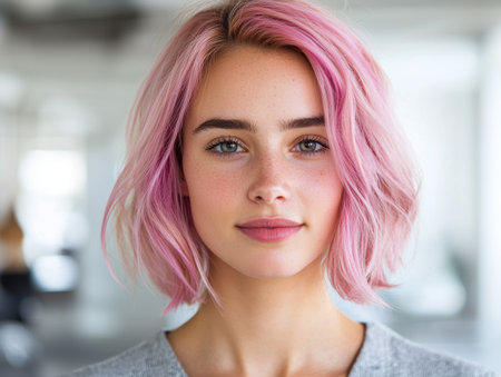 young woman with pink hairの素材