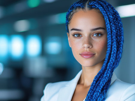 beautiful woman with braided blue hairの素材