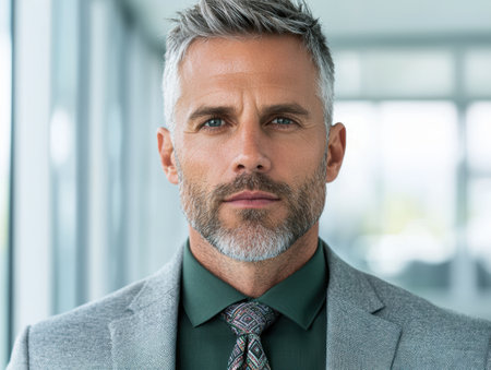 Confident mature businessman with gray hair and beardの素材