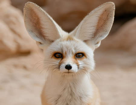 close-up portrait of a curious fennec foxの素材