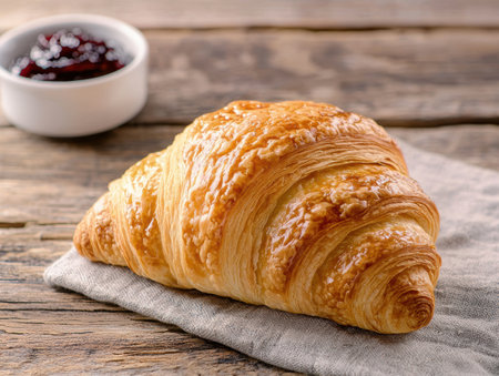 Freshly baked croissant with jamの素材