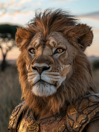 Majestic lion with ornate armorの素材