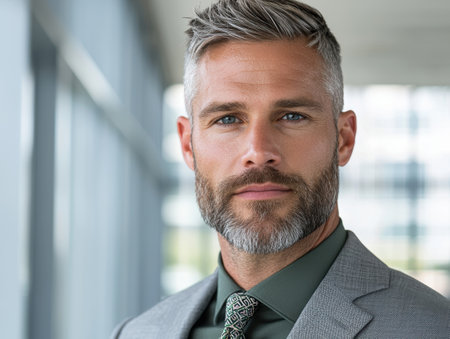 Serious businessman with gray hair and beardの素材