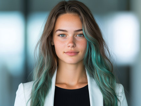 Stylish young woman with vibrant hairの素材