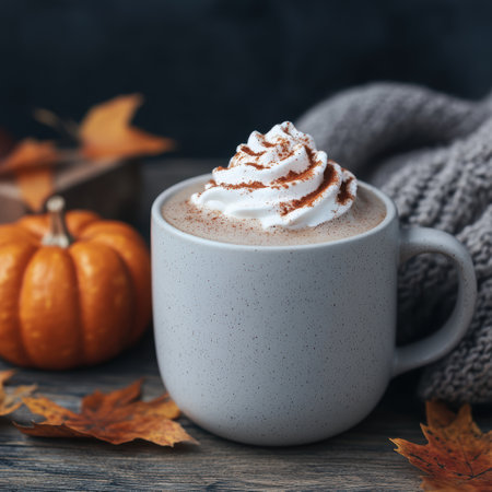 cozy autumn pumpkin spice latte with whipped creamの素材