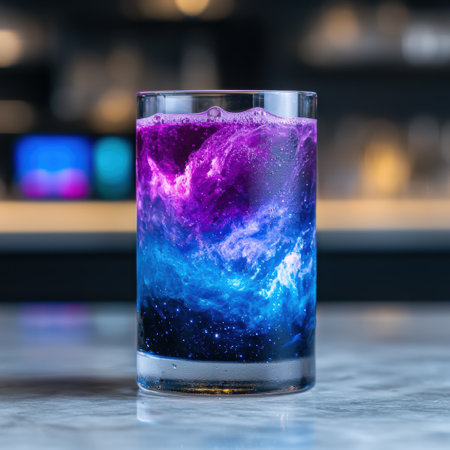Colorful galaxy cocktail in glassの素材