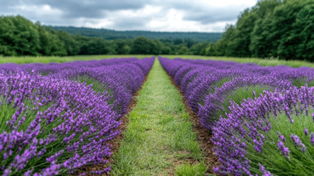 Lavender field with winding pathの素材