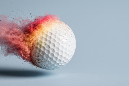 Exploding golf ball with colorful smokeの素材