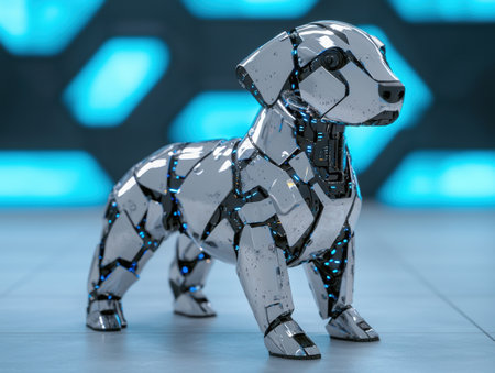 futuristic robotic dog on blue backgroundの素材