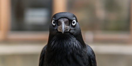 close-up portrait of a curious black ravenの素材