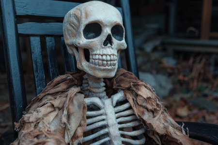 Spooky skeleton figure in the shadowsの素材